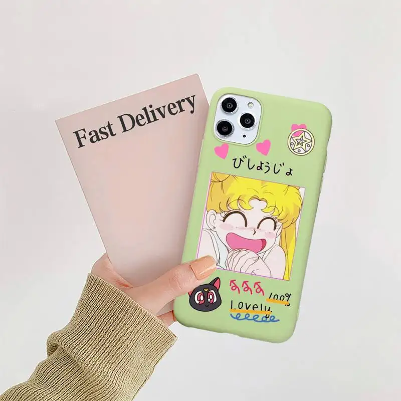 

Anime Sailor Moon cat pink Cute Japan Phone Case Candy Color for iPhone 11 12 mini pro XS MAX 8 7 6 6S Plus X 5S SE 2020 XR
