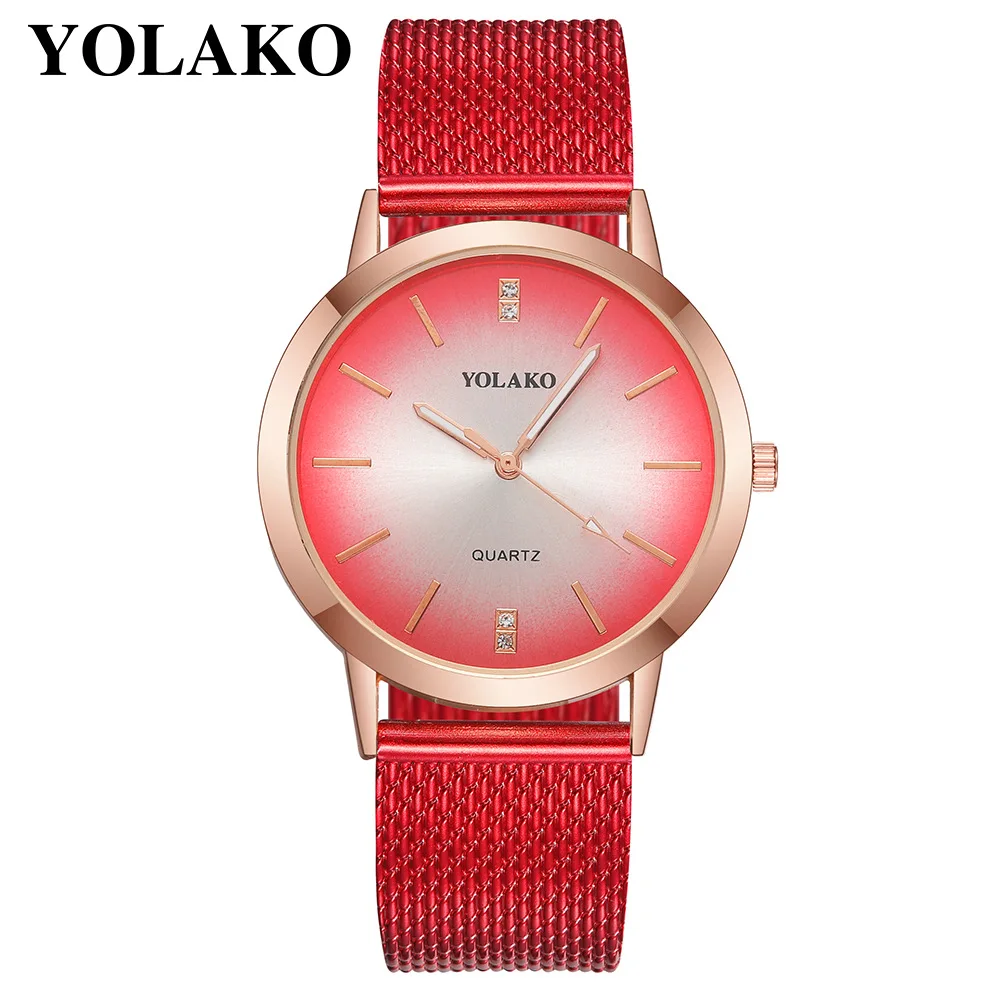 YOLAKO Luxury Brand Ladies Watch Simple Dial Watch Alloy Dial Quartz Watch Rubber Strap Relogio Feminino Clock