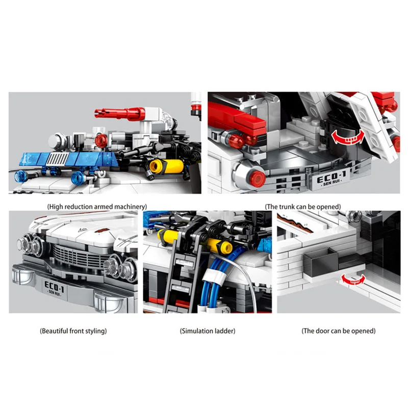 

New High-Tech Ghostbusters Ecto-1 Car Model Building Blocks MOC Creative Movie Vehicle Assembly Bricks Toys for Kids Gifts