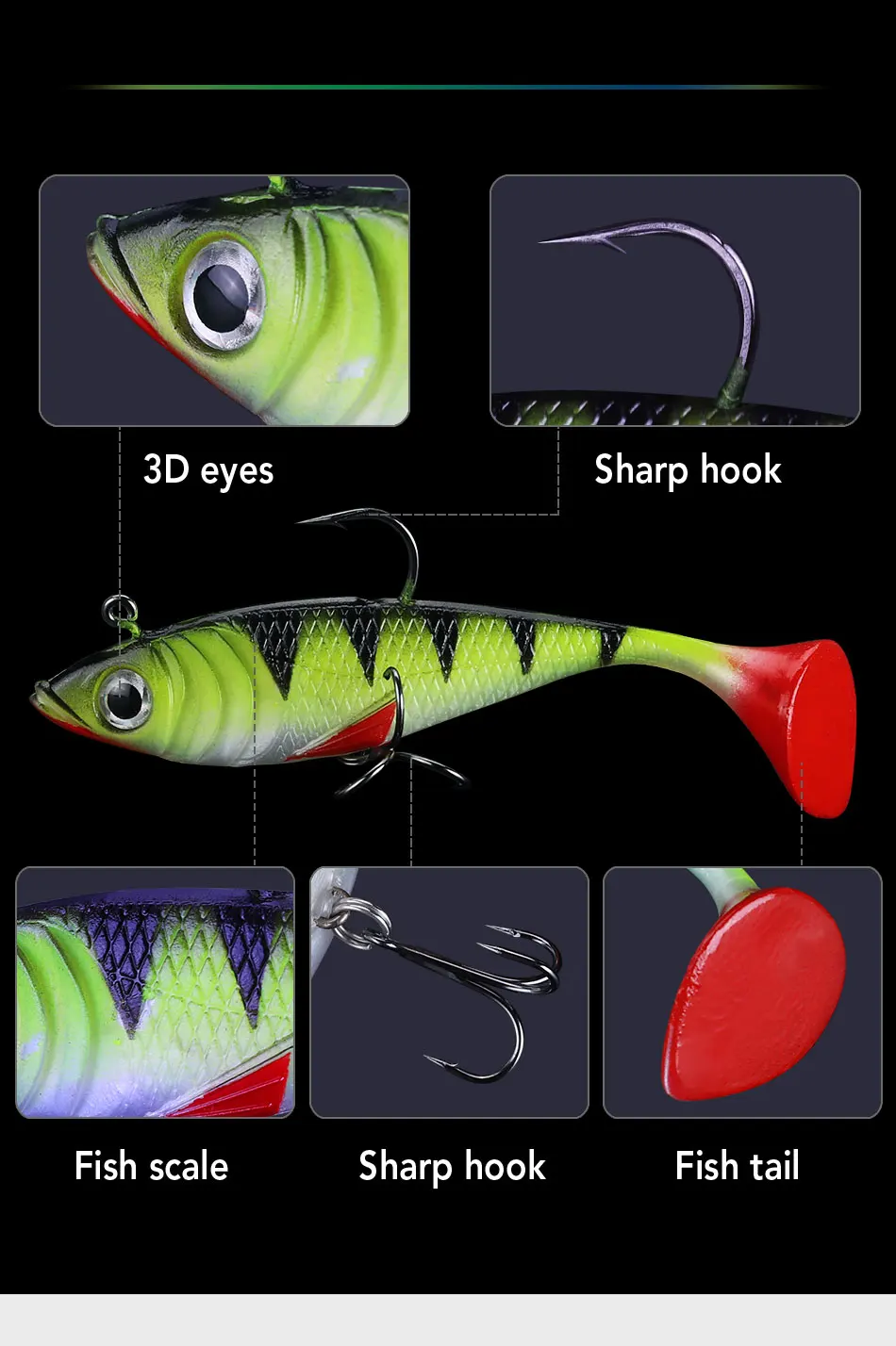 JACKFISH 10 г/20 г 3D глаза свинцовые рыболовные приманки с Т-образным хвостом мягкие рыболовные приманки одиночные крючковые приманки искусственные приманки блесна для поддева резины