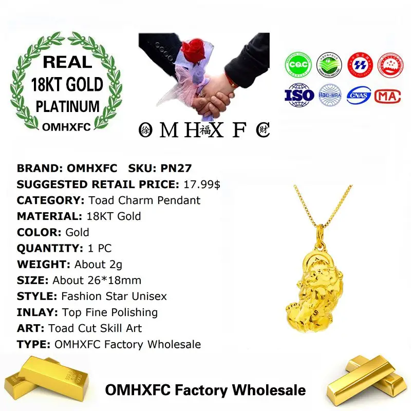 OMHXFC Wholesale European Fashion Woman Man Unisex Party Birthday Wedding Gift Vintage Toad 18KT Real Gold Charm Pendant PN27 | Украшения и