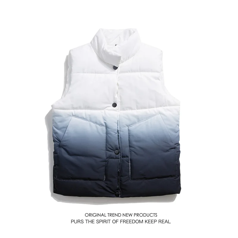 Vest Men's Autumn And Winter Vest Jacket Gradient Color Letter Printing Casual Down Cotton Waistcoat Style Student Vest