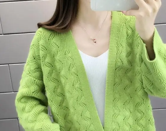 

2020 Women in spring and autumn winter with New style fashion Long sleeve V-neck Cardigan Sweater coat