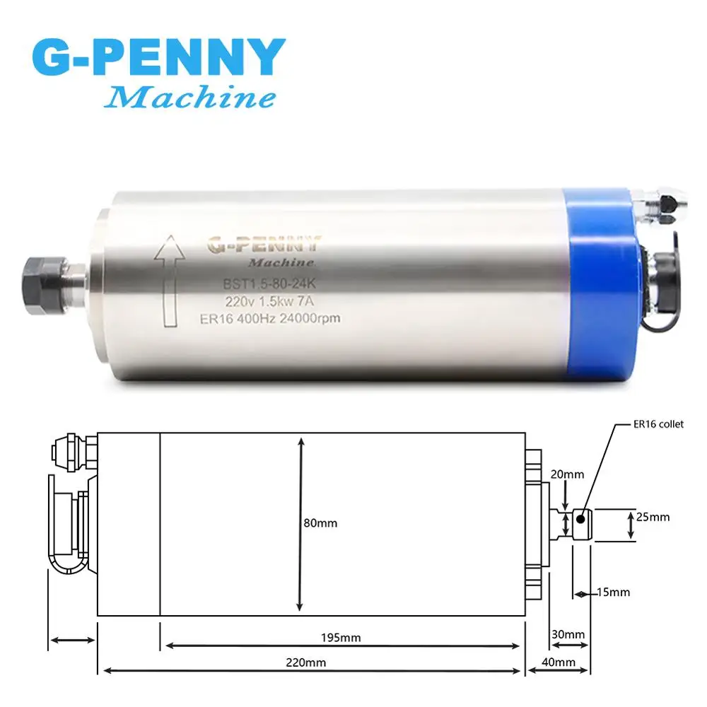 220V 1.5KW ER16 фрезерный станок с ЧПУ с водяным охлаждением шпинделя двигатель 80x220 мм 4 подшипники деревообрабатывающий станок& 80 мм шпинделя зажима круглая скобка