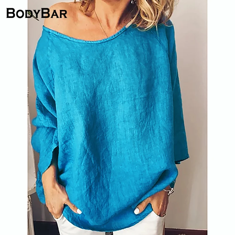 

Женская хлопковая Футболка с рукавом три четверти, однотонный топ оверсайз, летний Модный хлопковый пуловер, женские футболки с круглым выр...