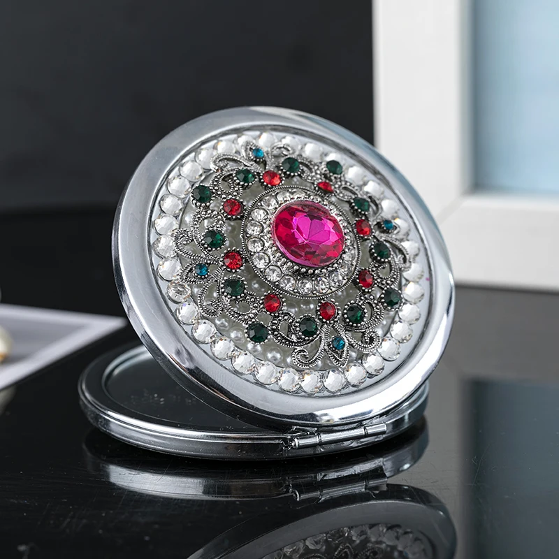 Foldable Magnifying Mirror Makeup Vintage Flower Handheld mirror Women Christmas Gifts Mini Pocket Beauty Cosmetic | Зеркала для