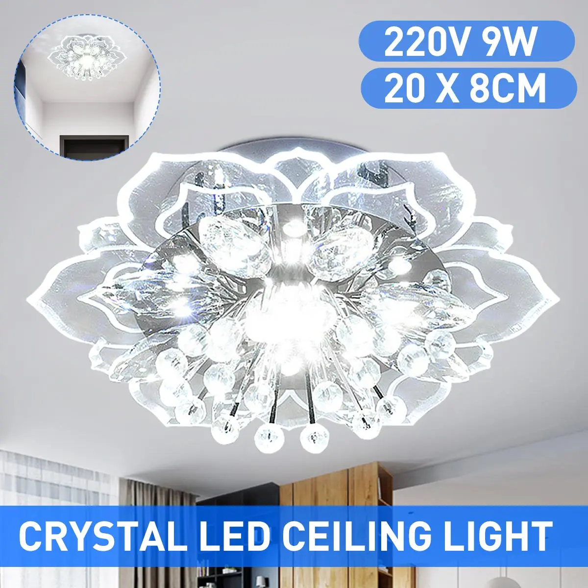 

NEW Modern LED Crystal Ceiling Light For Hallway Living Room Lamp Bedroom Kitchen White/Colorful 9W LED Ceiling Lamp
