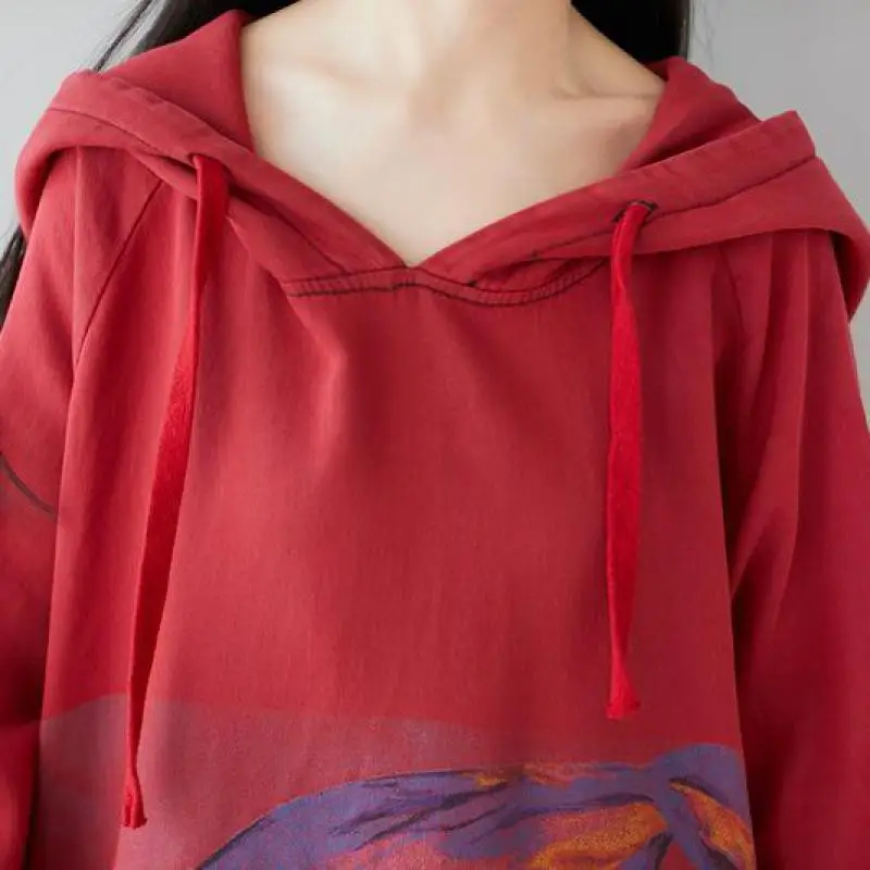 Johnature Новое свободное удобное платье с карманами размера плюс капюшоном 2021