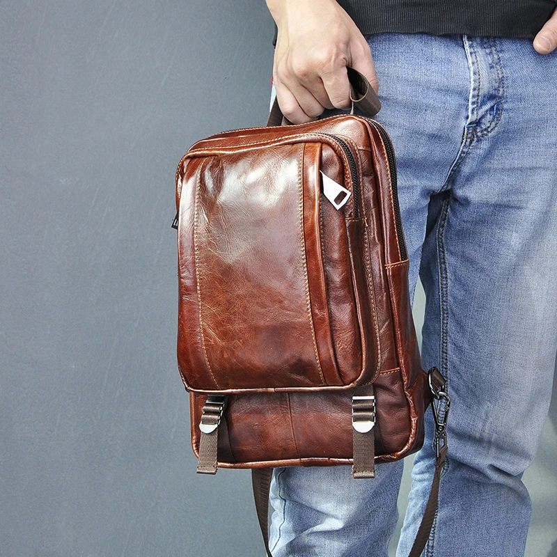 

Men Genuine Leather Casual Fashion Large Crossbody Chest Sling Bag Design Travel 10" Tablets Shoulder Bag Daypack Male 3080-3-r