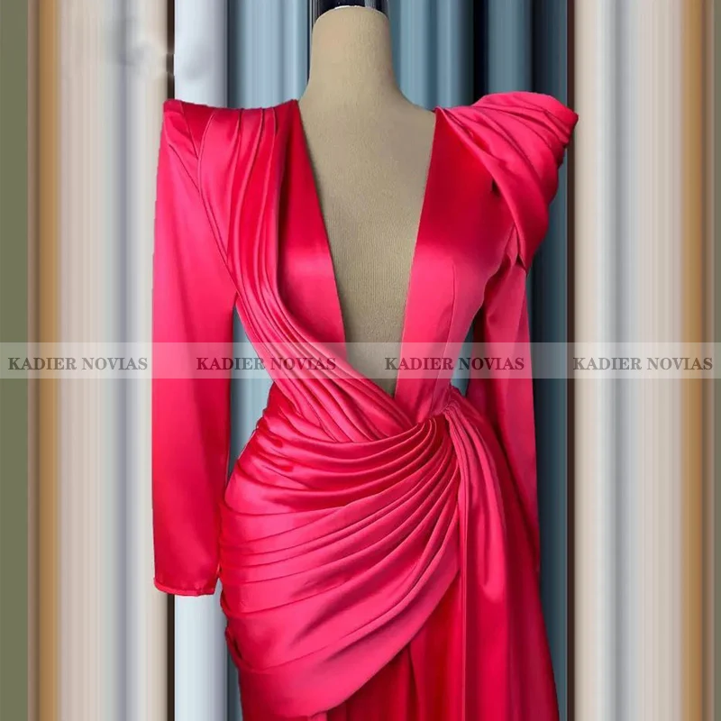 

Женское вечернее платье-Русалка с длинным рукавом, розовое официальное платье с V-образным вырезом, 2021