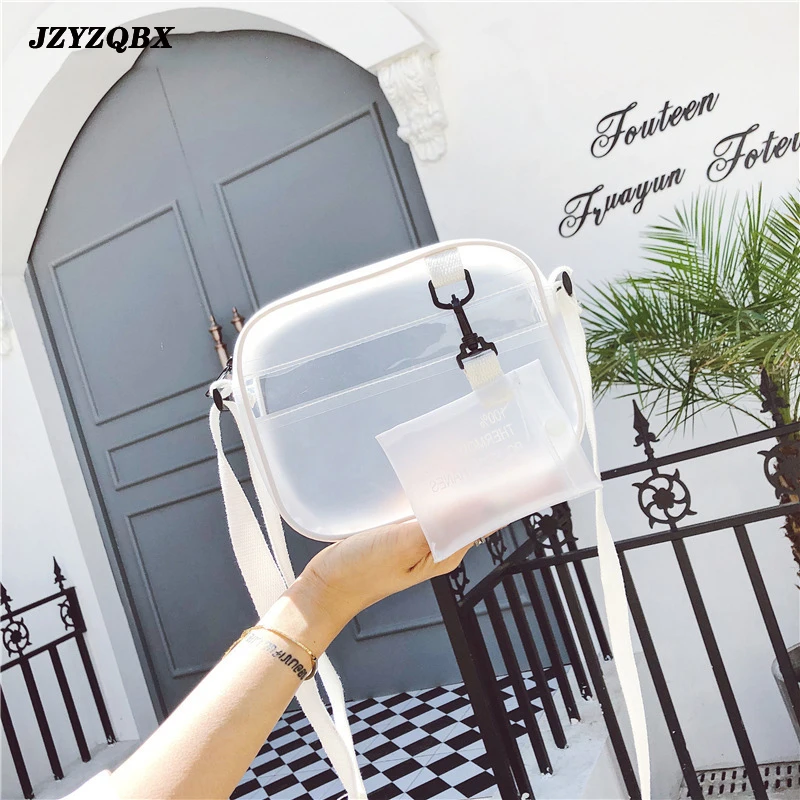 Набор женских сумок на плечо комплект из прозрачной матовой сумки мессенджера с