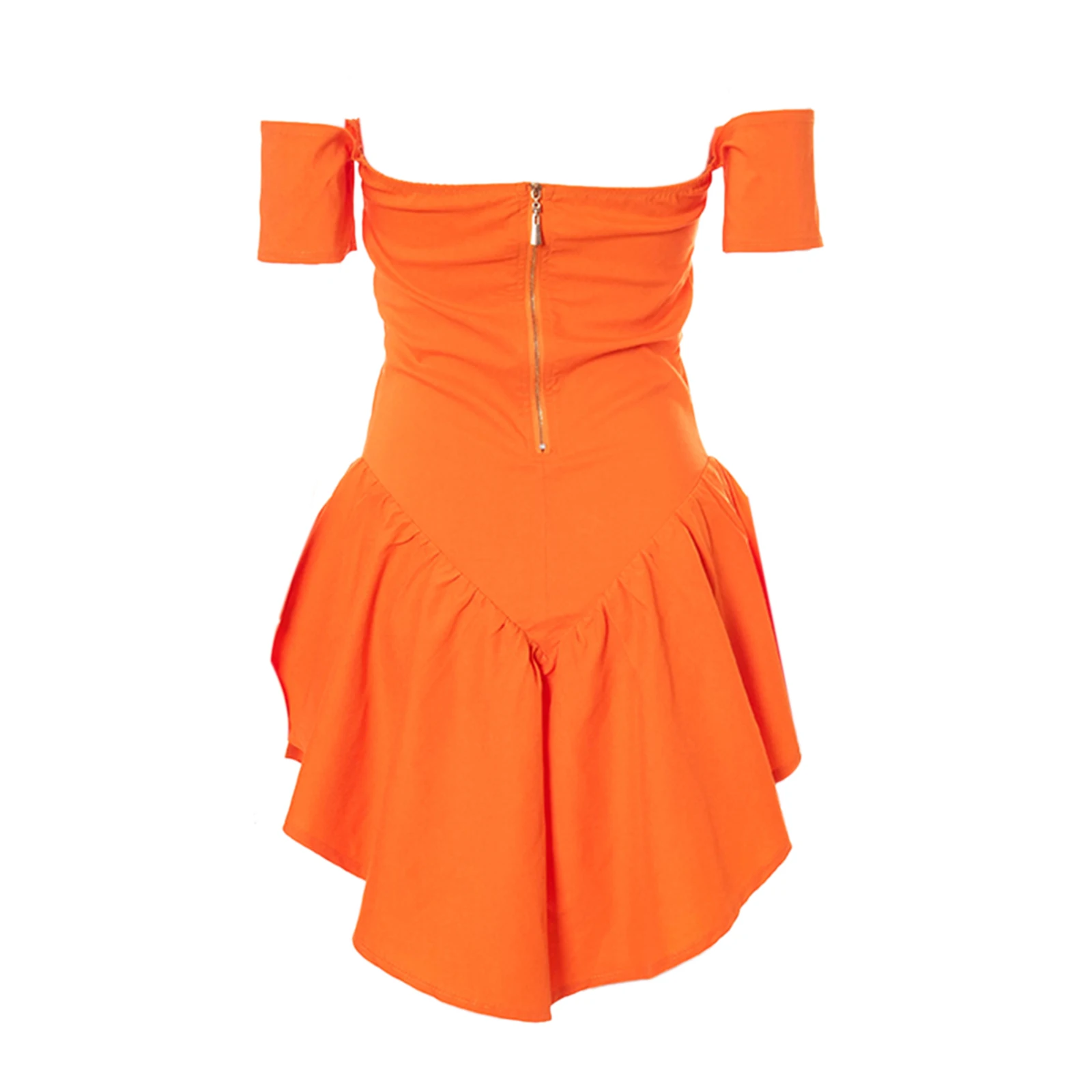 

2021 Summer Women Sexy Irregular Hem Dress, Solid Color Boat Neck Short Sleeve , Fashion,Orange/ White