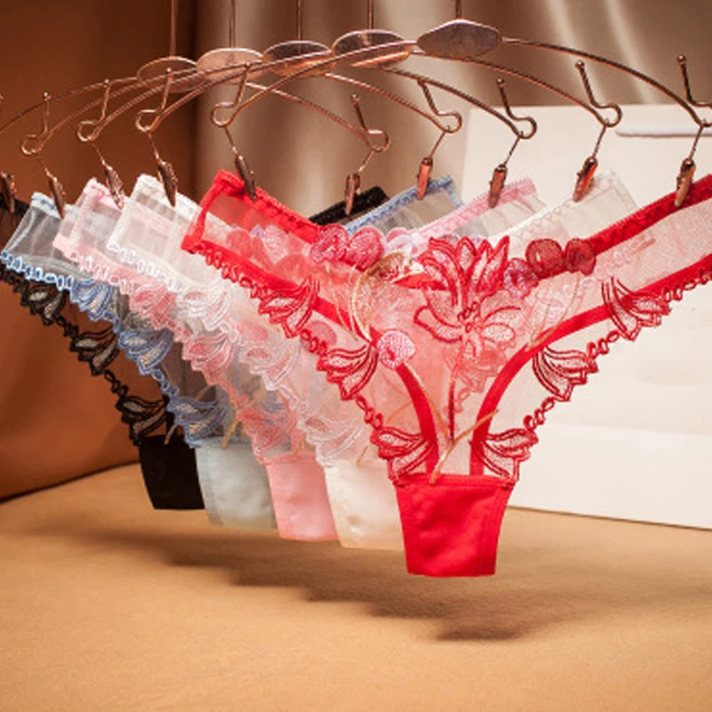 

Sexy Embroidered Panties Lady T Pants Hollow Womens Fashion Transparent Thin Elastic Thong Wholesale Lots Bulk