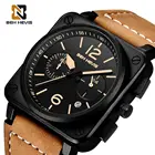 Мужские кварцевые часы с кожаным ремешком, в стиле милитари