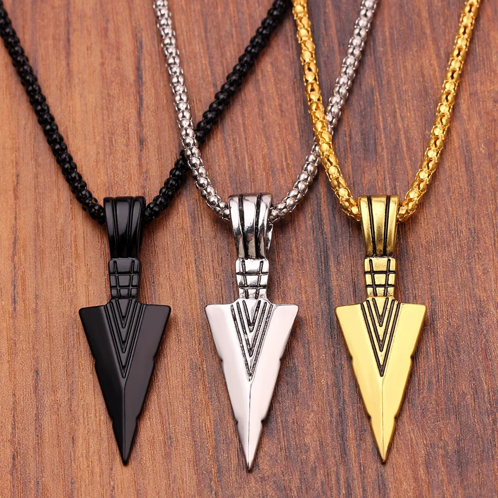 

Men's Fashion Jewelry Black Gold Silver color Arrow Head Pendant Long Chain Necklaces mens necklaces Collier Femme ArrowHead