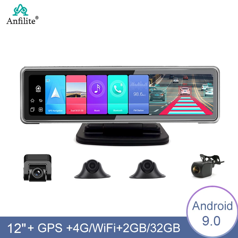 

4 Channel 360° Panoramic Monitor ADAS 1080P 12 Inch Android 9.0 GPS Video Recorder 2GB+32GB Night Vision Dashcam With 4 Cameras