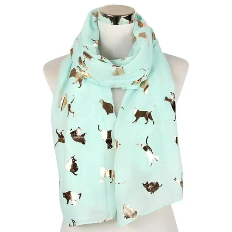 

Ladies Scarf Cat Print Foil Women Silver Pressed Wrap For Women Girls Ladies Shawl Gift Warm J3M8