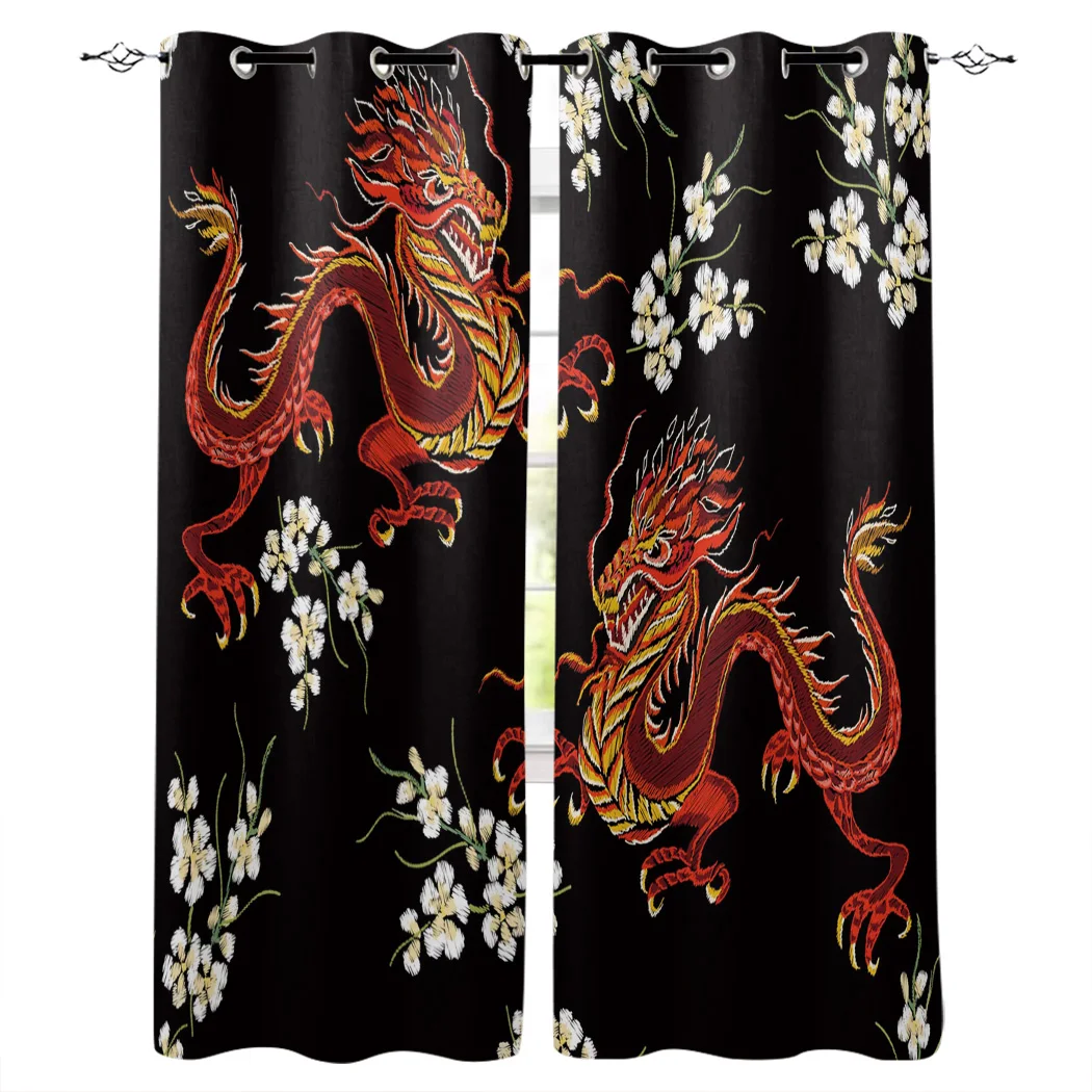 

Home Curtain Red Dragon Flower Bedroom Kitchen Living Room Curtains Floral Design Curtain for Kids Bedroom Window Decor