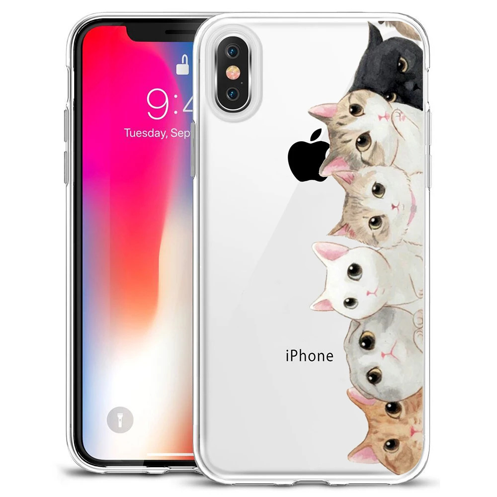 Прозрачный чехол для iPhone 11 Pro max XS Max X XR мягкий 6 6S 7 8 Plus с изображением милых кошек и