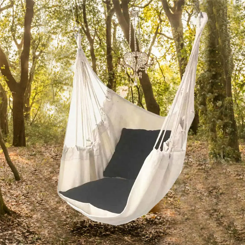 Online Garden Hang Chair Swinging Indoor Outdoor Furniture Hammock Hanging Rope Chair Swing Chair Seat With Pillows Hammock No Stick