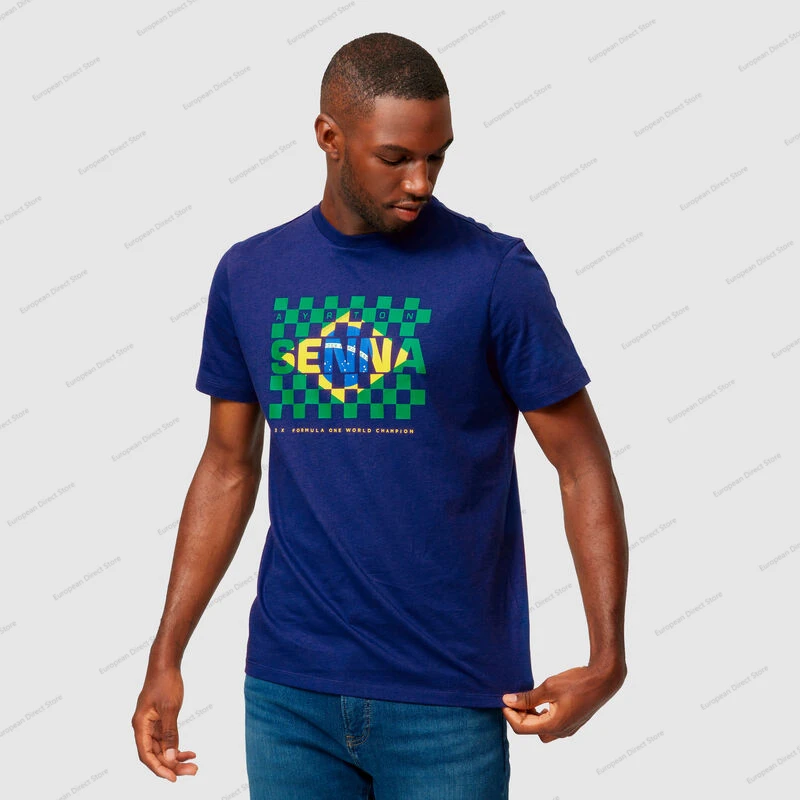 

F1 legendary driver Ayrton Senna T-shirt-navy men's Brazilian flag fashion shirt Formula One World Championship short sleeve
