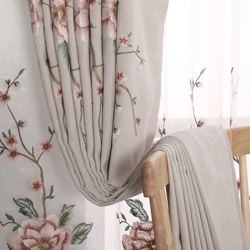 

Modern and Simple American Embroidered Curtains for Living Room Study Bedroom Blackout Curtains