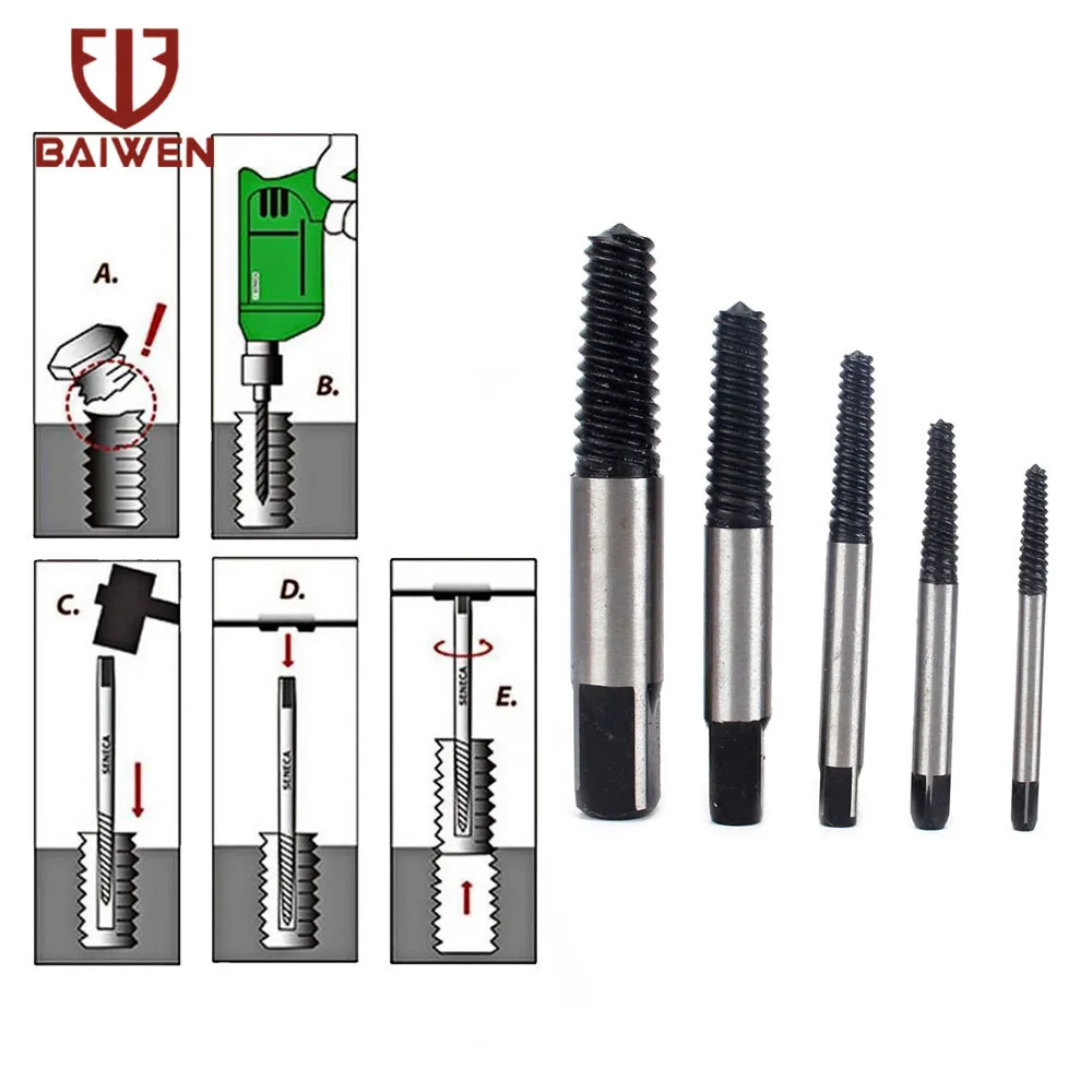 

5pcs Screw Extractors Damaged Broken Screws Removal Tool Speed Out Damaged Screw Extractor Drill Bit Guide Set