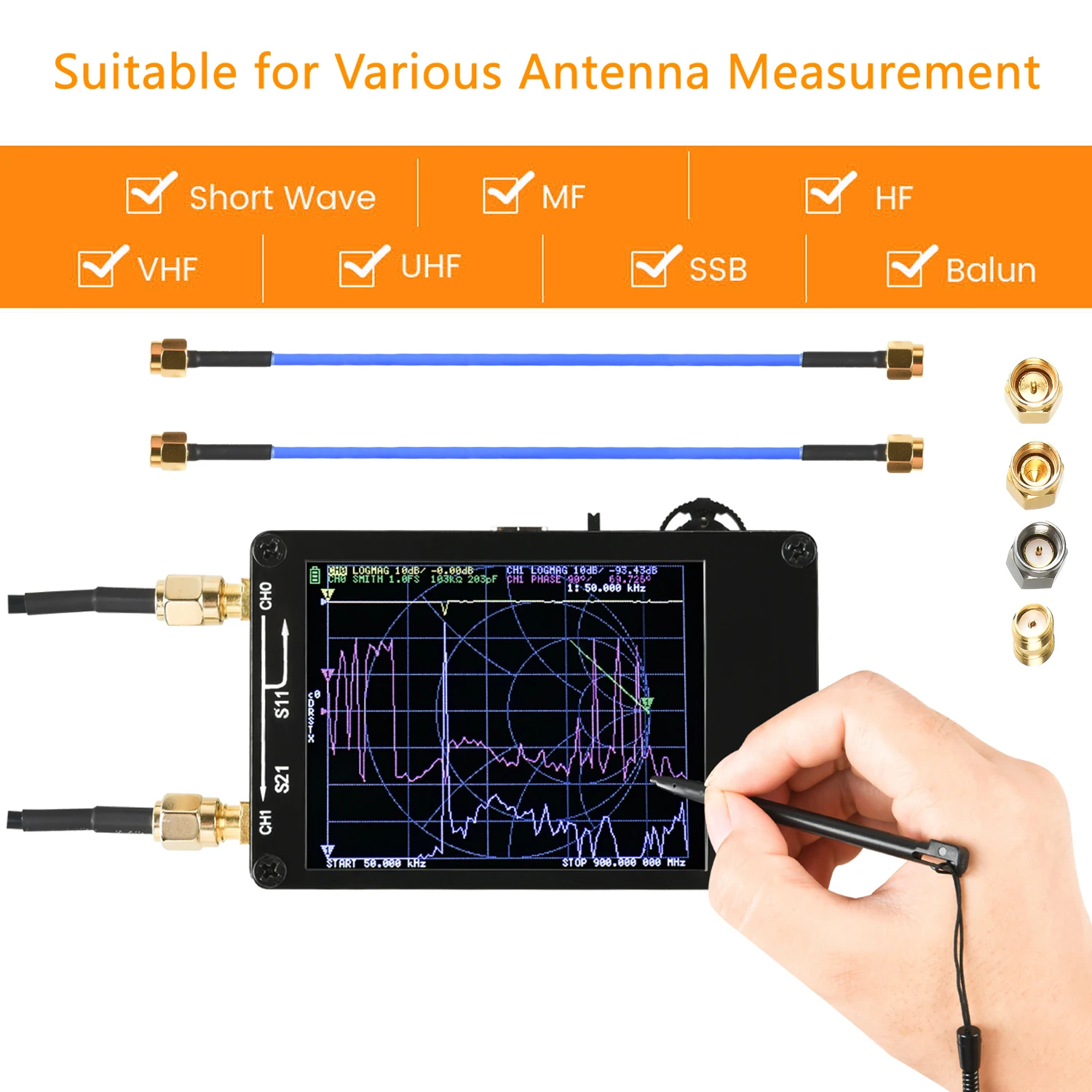 Векторный анализатор сети NanoVNA 10 кГц-1 5 ГГц MF HF VHF UHF 2 8 дюйма антенный спектра