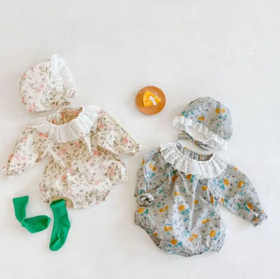 

Floral Newborn Infant Baby Girl long Sleeve Romper Jumpsuit Outfits lace stirching o-neck Clothes