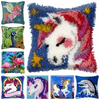 unicorn animal latch hook rug kits whale 3d segment embroidery pillow wool cross stitch carpet embroidery diy pillow knooppakket