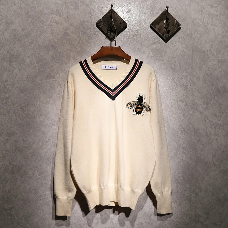 

Men New Luxury 2020 Winter gentleman Embroidered bee stripes Knit Casual Sweaters pullover Asian Size High quality Drake #L22