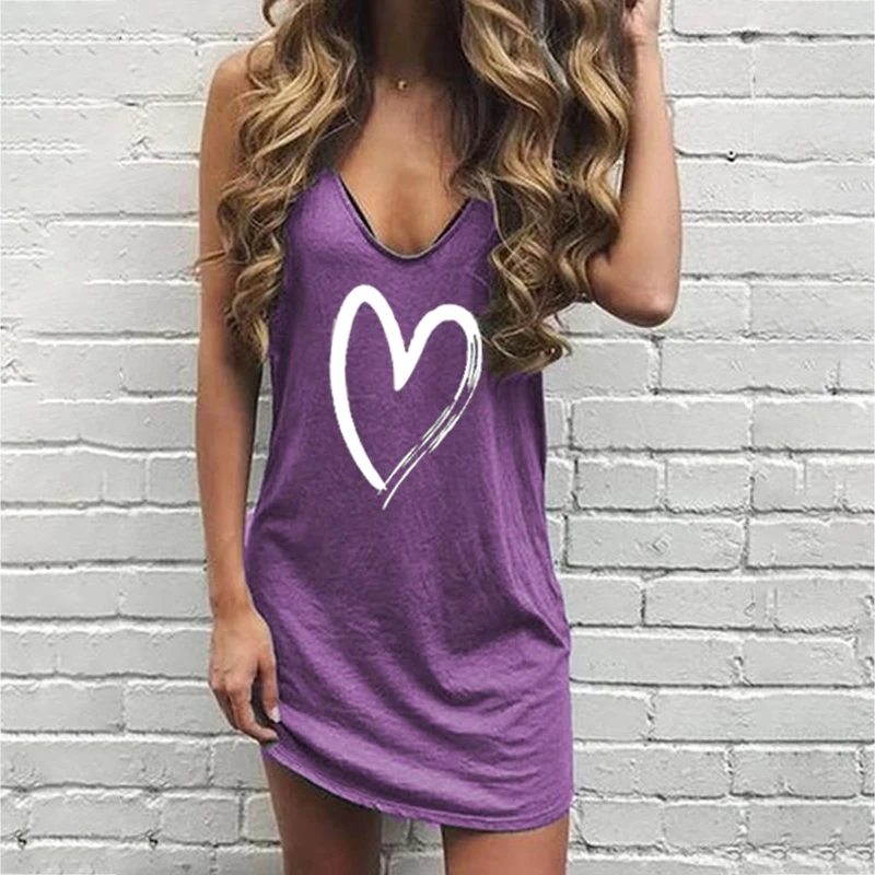 

Heart Pattern Sexy Dress Women V-neck Strap Dresses Female Fashion Casual Club Dress Short Summer 2020 Mini Sleeveless Vestidos