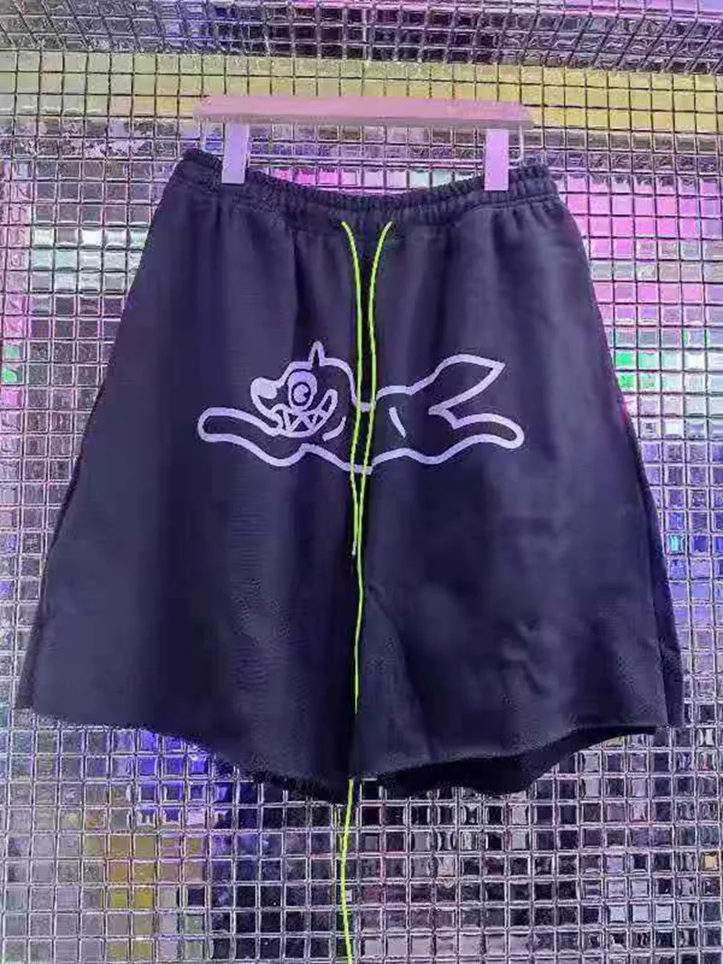 

Running Dog Ice Cream Raw Edge Shorts Men and Women Drawstring Terry Retro Oversize Casual Five Point Pants Loose Hip Hop Short