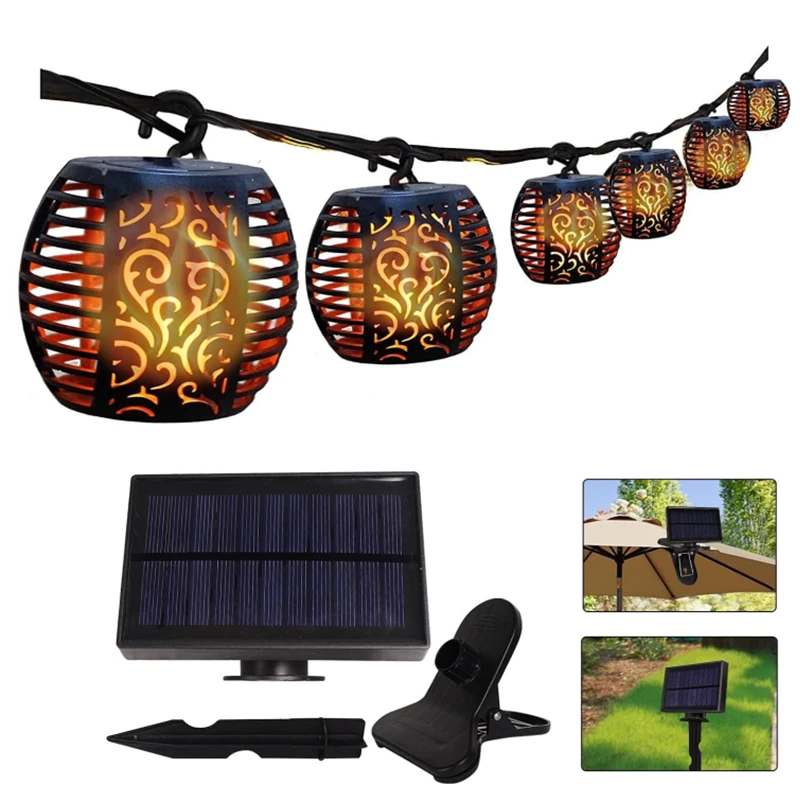 

Outdoor Solar Lanterns String Lights LED Solar Lamps With Clip Waterproof Hanging Lantern Garden Decora Flickering Flame Lights