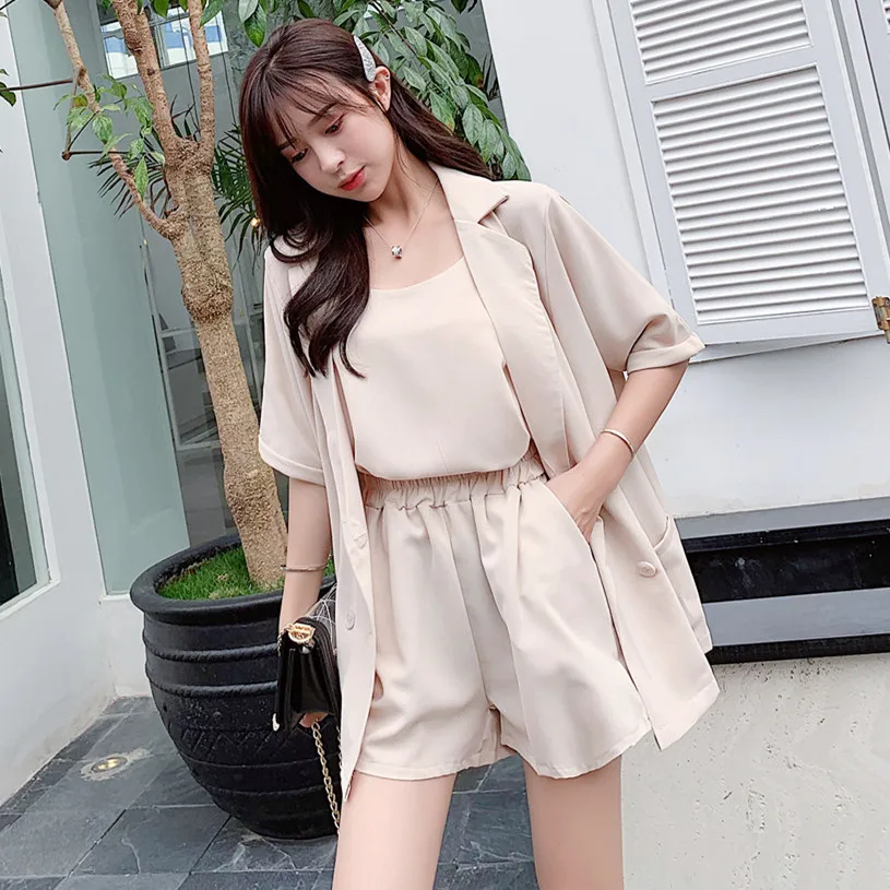 2019 новые женские комплекты весна лето 3 шт костюмы блейзеры + камзол Шорты