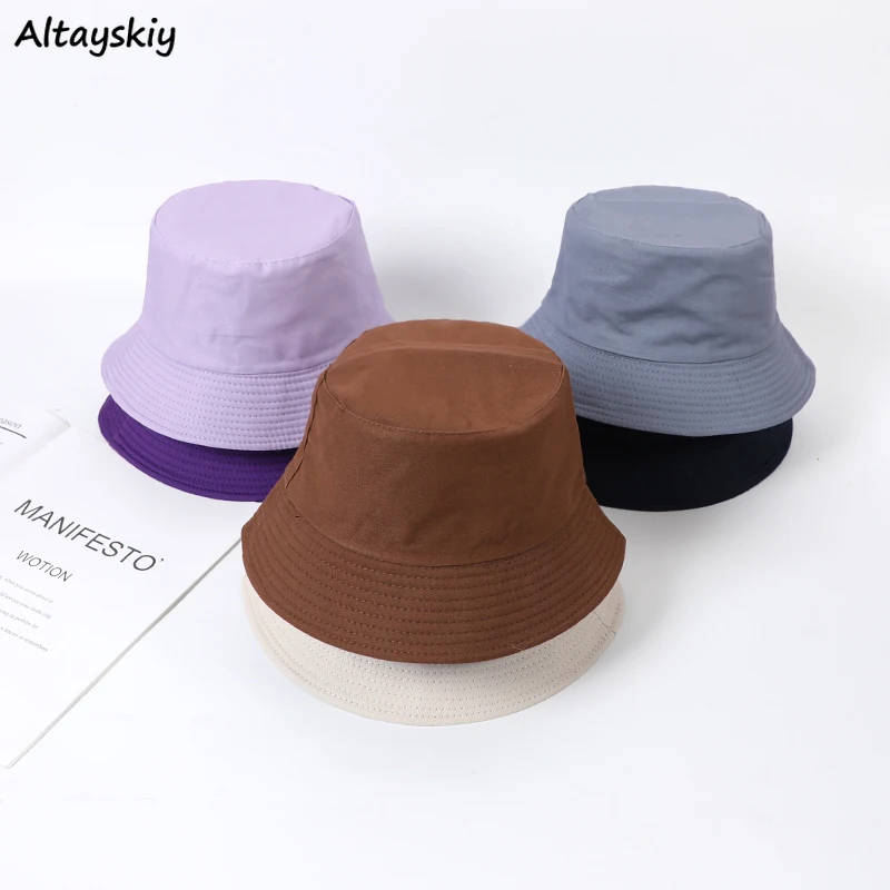

Bucket Hats Women Spring Reversible Solid Couples Korean Ulzzang Sunscreen Outdoor Caps Teens All-match Summer Beach Sunhat Chic