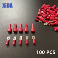 100pcs fdd 1 25 250 mdd1 25 250 6 3mm red female male spade insulated electrical crimp terminal connectors wiring cable plug