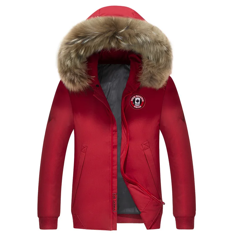 

Down jacket young students keep warm in winter, duck down mid-length outdoor tooling jacket, large fur collar casual clothing