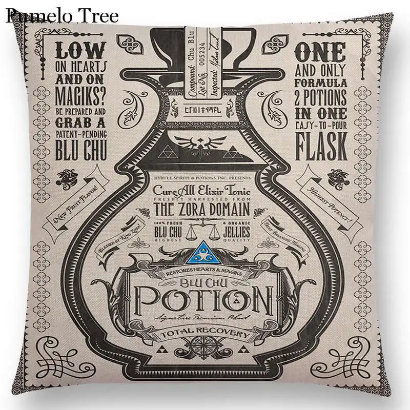 Zelda Link Chu Potion Poster Sword Shield Logo Hero Vintage Tarot Cushion Cover |
