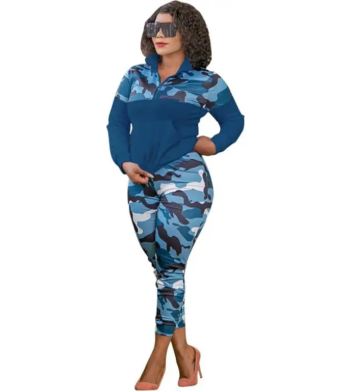 

New fashion 2 piece sets womens outfits Camouflage print knitting leisure tracksuits plus size sport suits chandal mujer