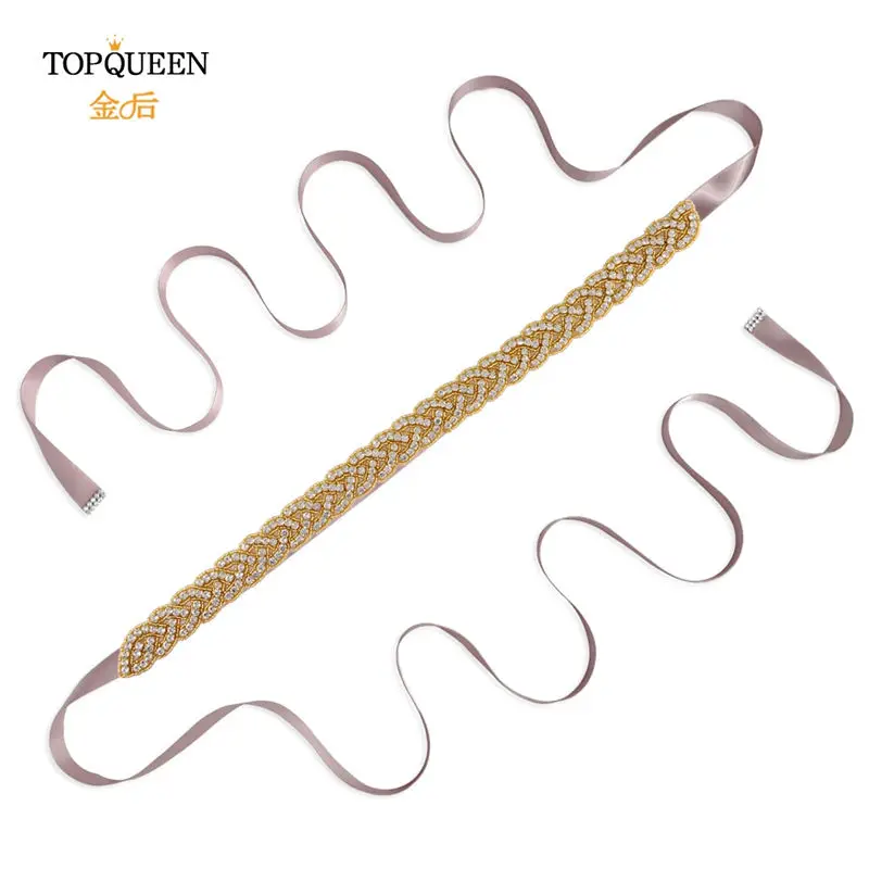 TOPQUEEN S216-G золото талия пояс необычные Стразы кушак Золотые бусы свадебный пояс золотой пояс для женщин ремни свадебные sashs Свадебные - Цвет: antique violet