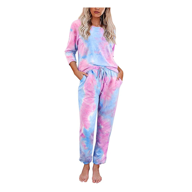 

Tie Dye Two Piece Set Tracksuit Women Clothes Long Sleeve Pullover Top and Pants Sport Jogging Suit Female Lounge Wear Outfits
