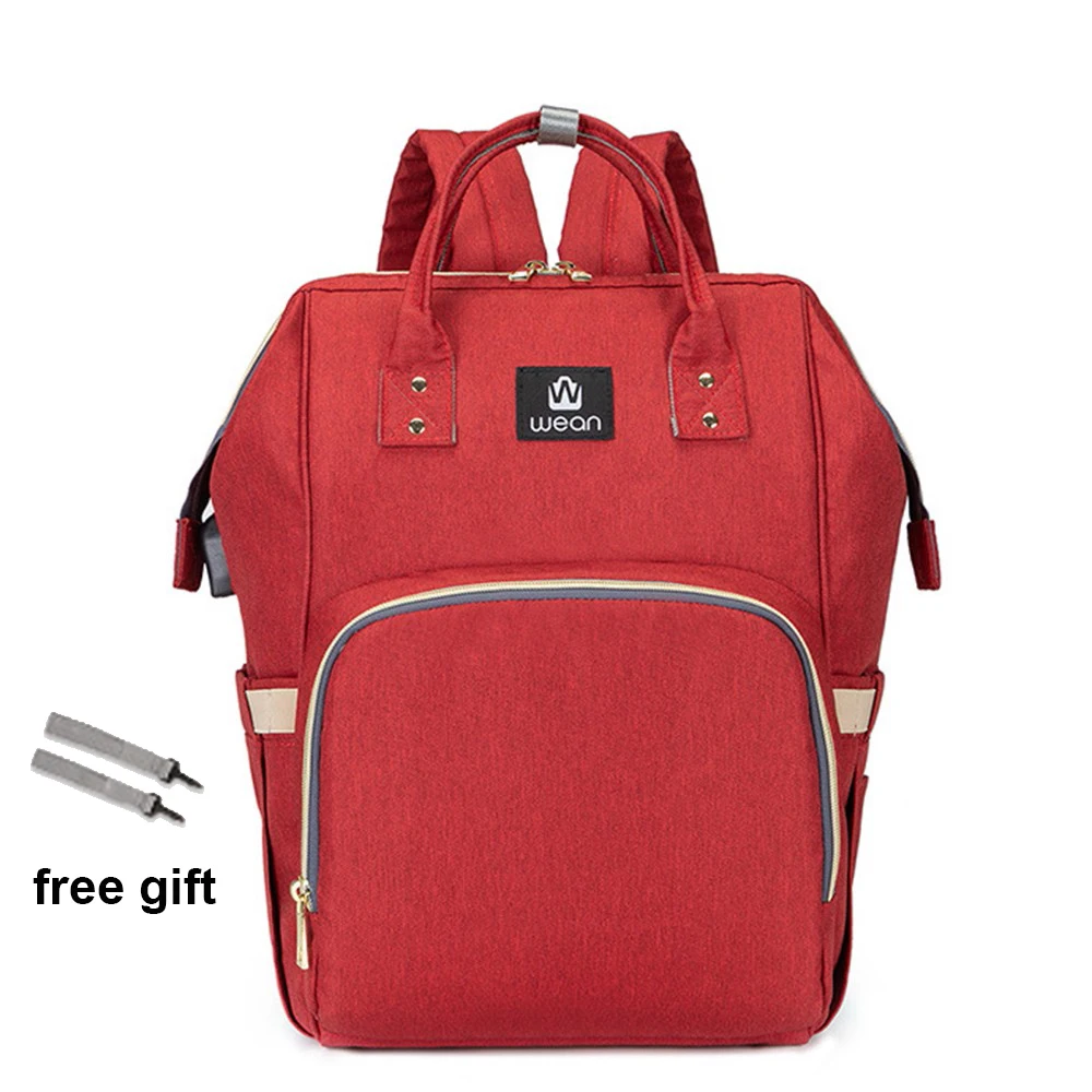 red Сумка для подгузников, коляска с крючком, USB детские сумки, рюкзак, сумка для подгузников, водонепроницаемая сумка для беременных, дорожная сумка для кормления, сумка для детской коляски - Цвет: red
