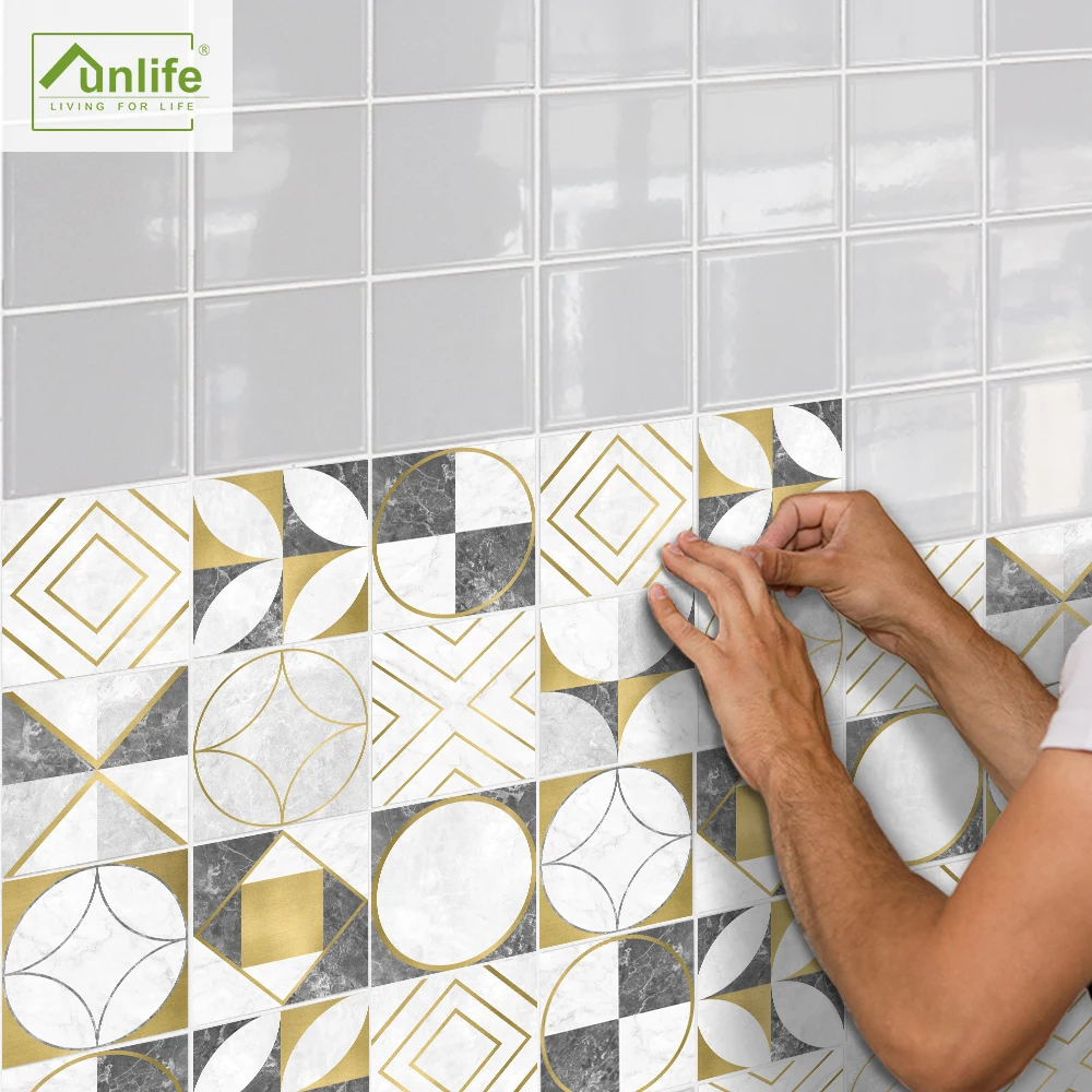 Funlife®Блестящий™15/20 см золотистая металлическая серая мраморная плитка наклейка