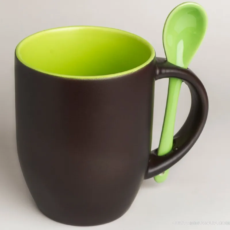 Green SPSCO 11 унций Внутри цветная кружка для кофе, меняющая цвет, Волшебная чашка, персонализированная кружка для фотографий, Заказная чашка с ложкой - Цвет: Green