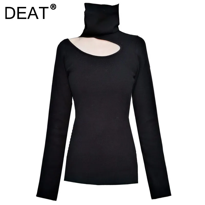 

Женский вязаный свитер с вырезами, повседневный облегающий пуловер с высоким воротником и длинным рукавом, осень 2021, 15AK986