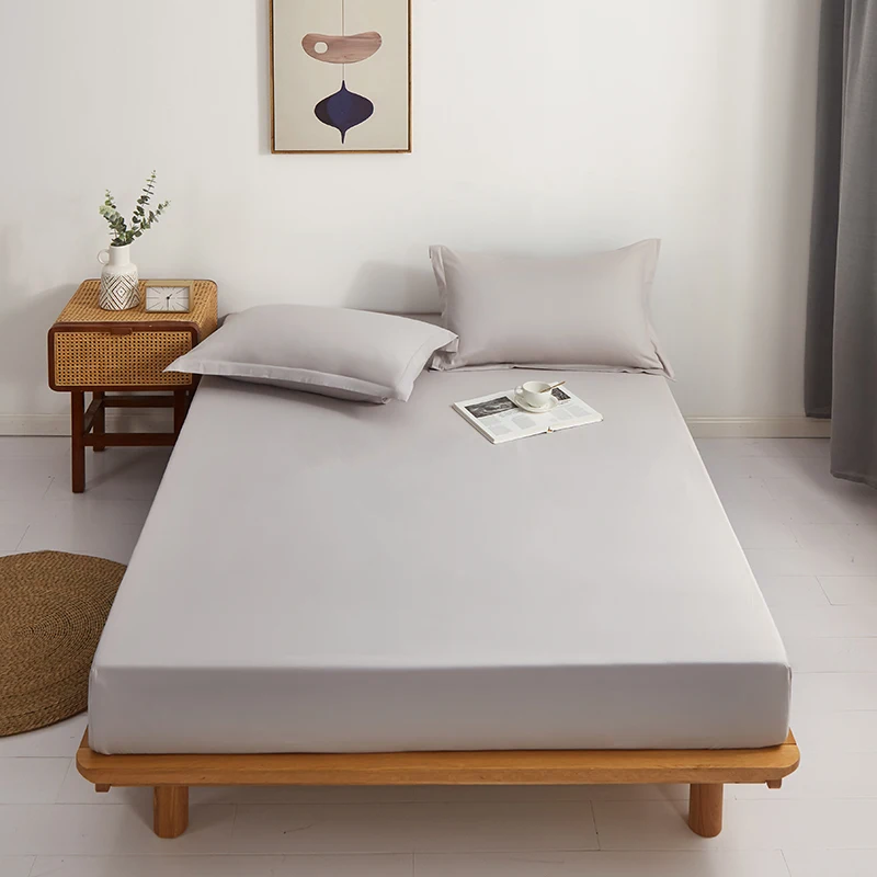 

Solid Color Bed Linen 100% Cotton Fitted Sheet with Elastic Bands Gray Blue White Home Mattress Cover Deep 25 30cm 180x200cm