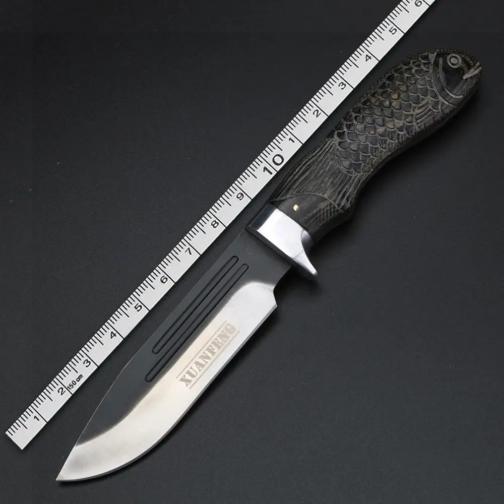 

Wooden fish handle outdoor fixed blade Hunting Knife Camping Survival Knife Self-defense Straight Knife