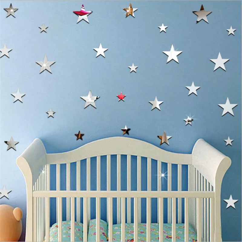 20PCS/Bag Mirror Wall Stickers Cartoon Stars Children Room Decoration Living Baby Green Home | Дом и сад