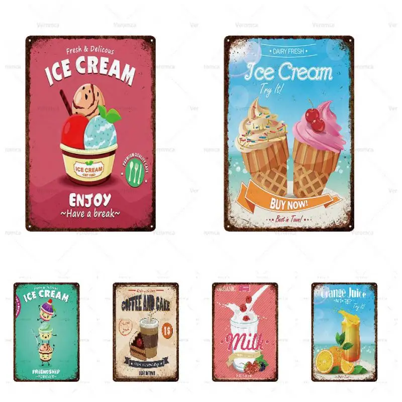 Знаки для мороженого металлическая винтажная табличка в стиле ретро